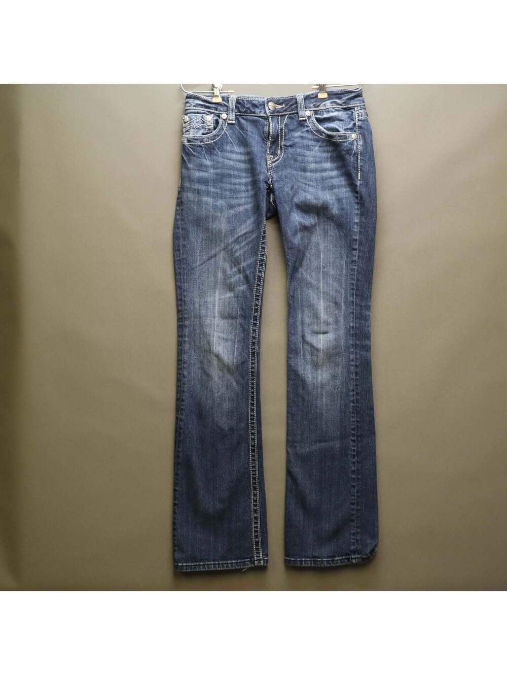 Miss Me Bradbury Bootcut Jeans Womens 30 Thick White Stitch Flap Pocket Denim